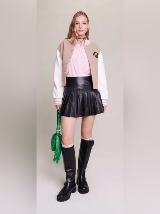 Maje Dresses & Skirts - Maje pleated flared leather mini skirt